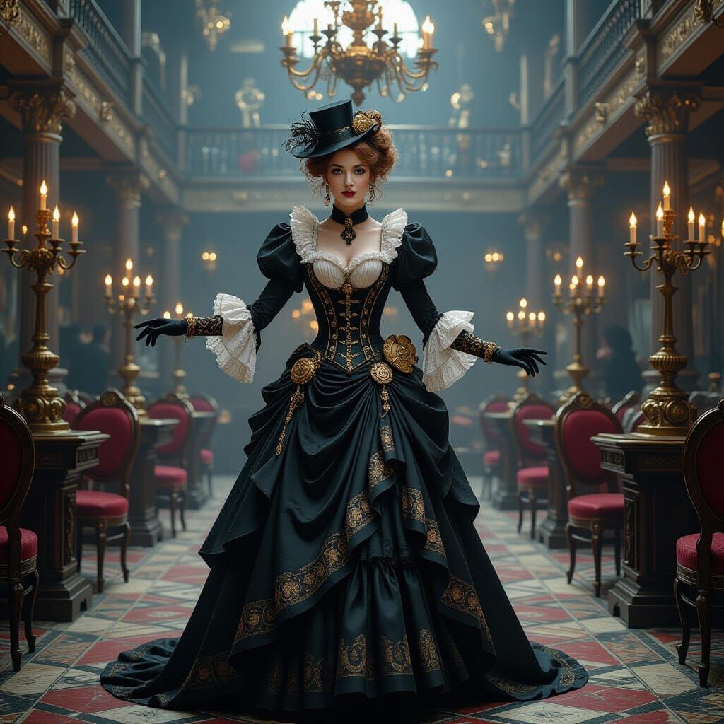 Victorian Steampunk Lady in Clockwork Ballroom