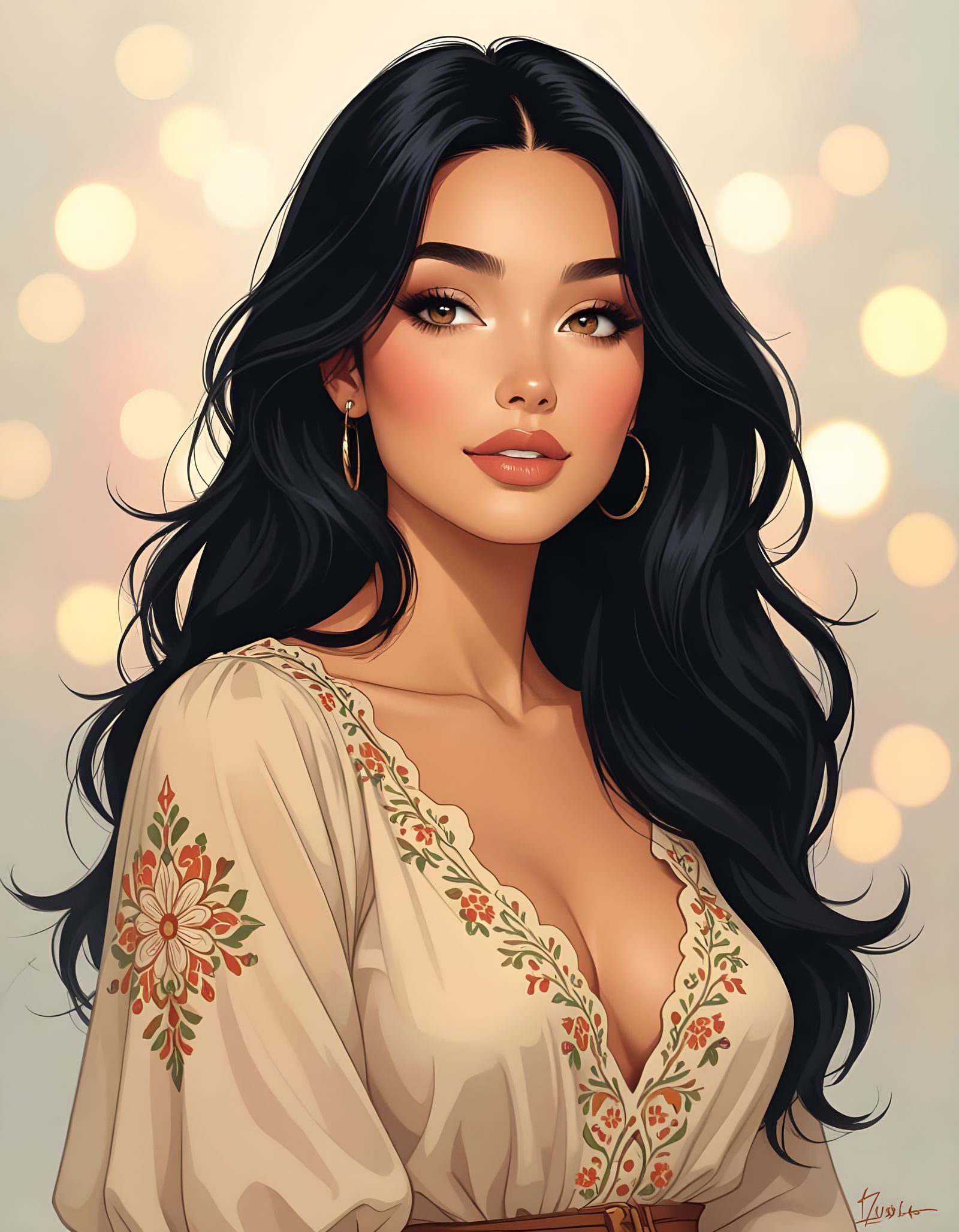 Cinematic Comic Portrait of a Smiling Woman