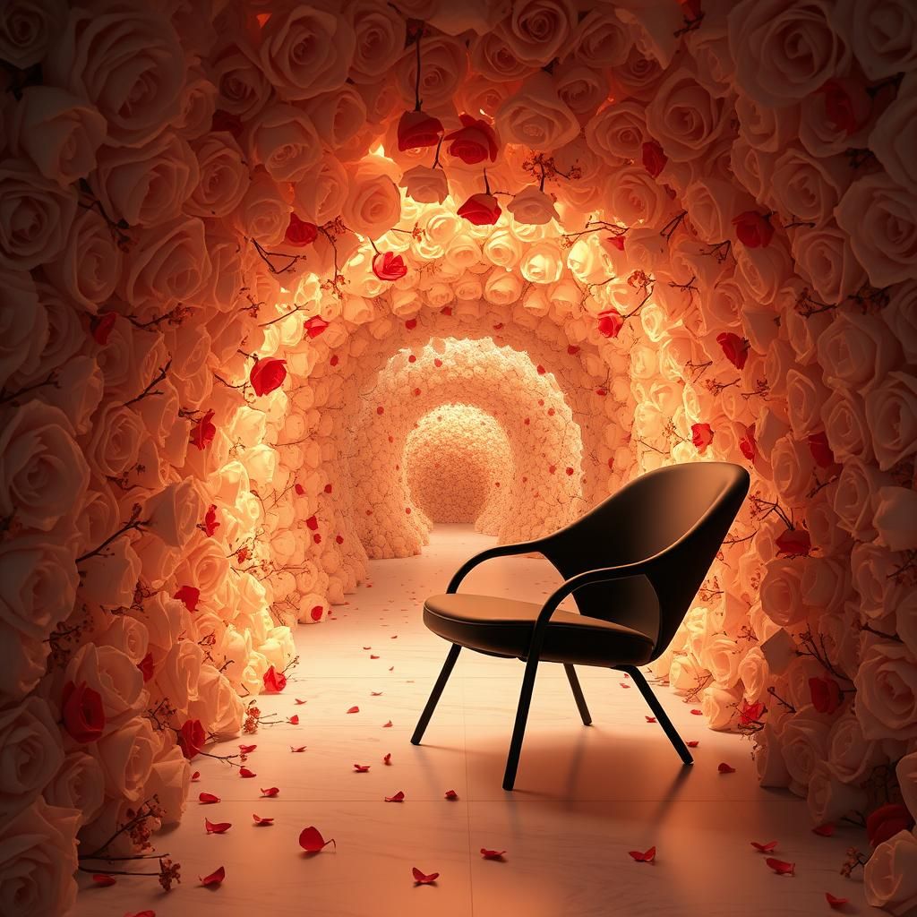 Enchanted Rose Tunnel with Abandoned Chair