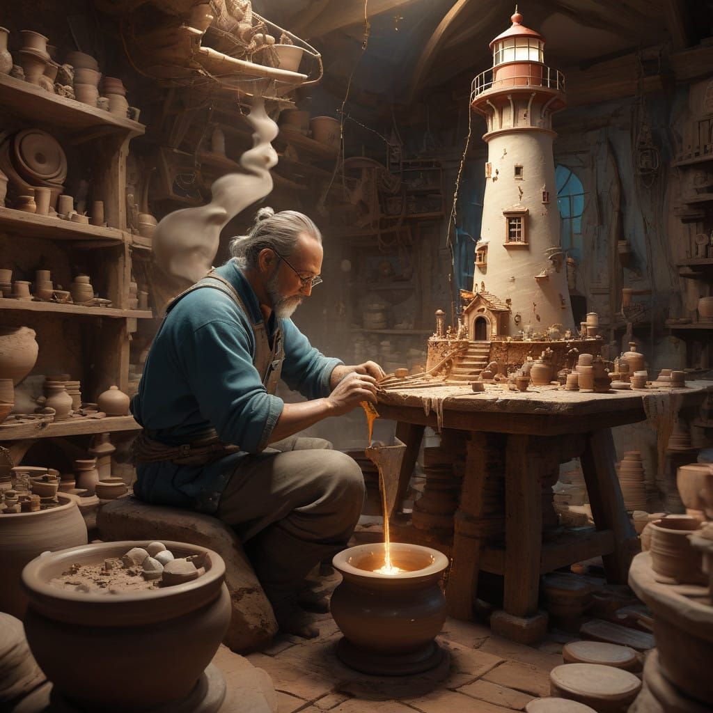 Potter Creates Whimsical Lighthouse Scene in Clay, in Fantas...
