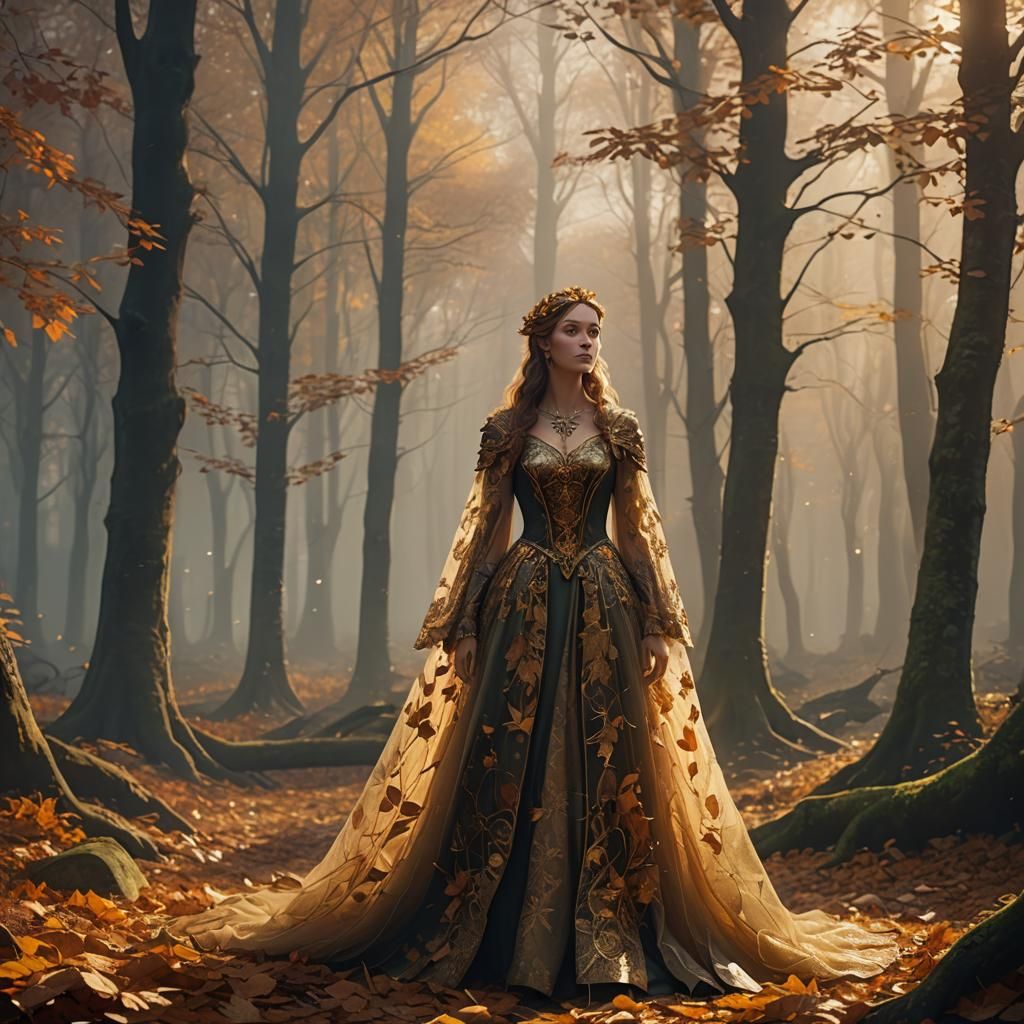 Autumn Princess in Mystical Forest: Art Nouveau