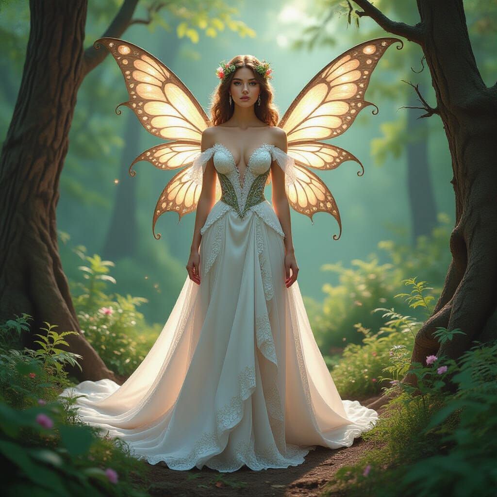 Ethereal Fairy in Forest with Fireflies, Fantasy Art