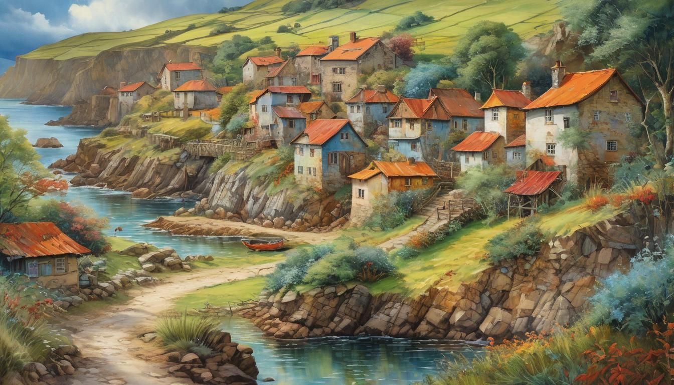 Colorful Detailed Landscape Watercolour by Gurney