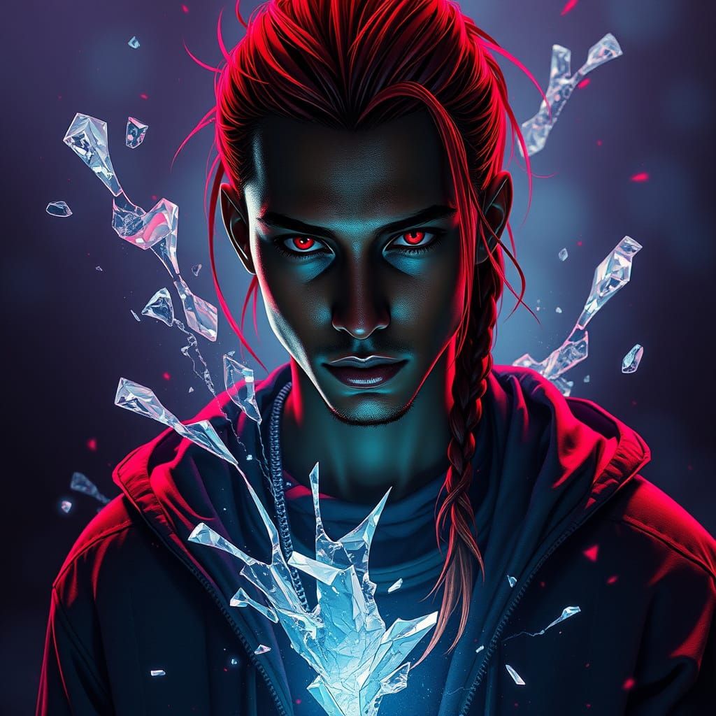 Surreal Cyberpunk Male Caught in Dimensional Vortex