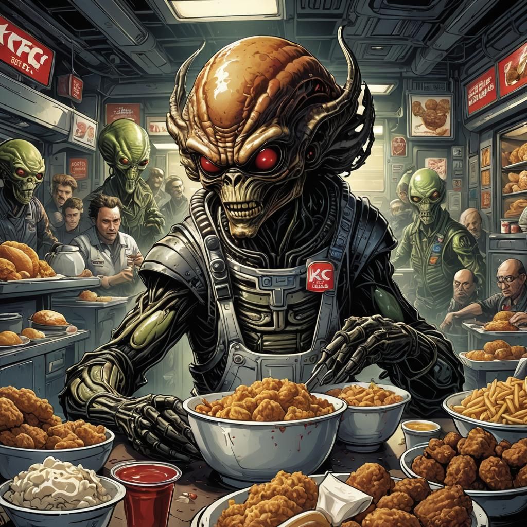 Alien KFC Concept Art in Comic Book Style