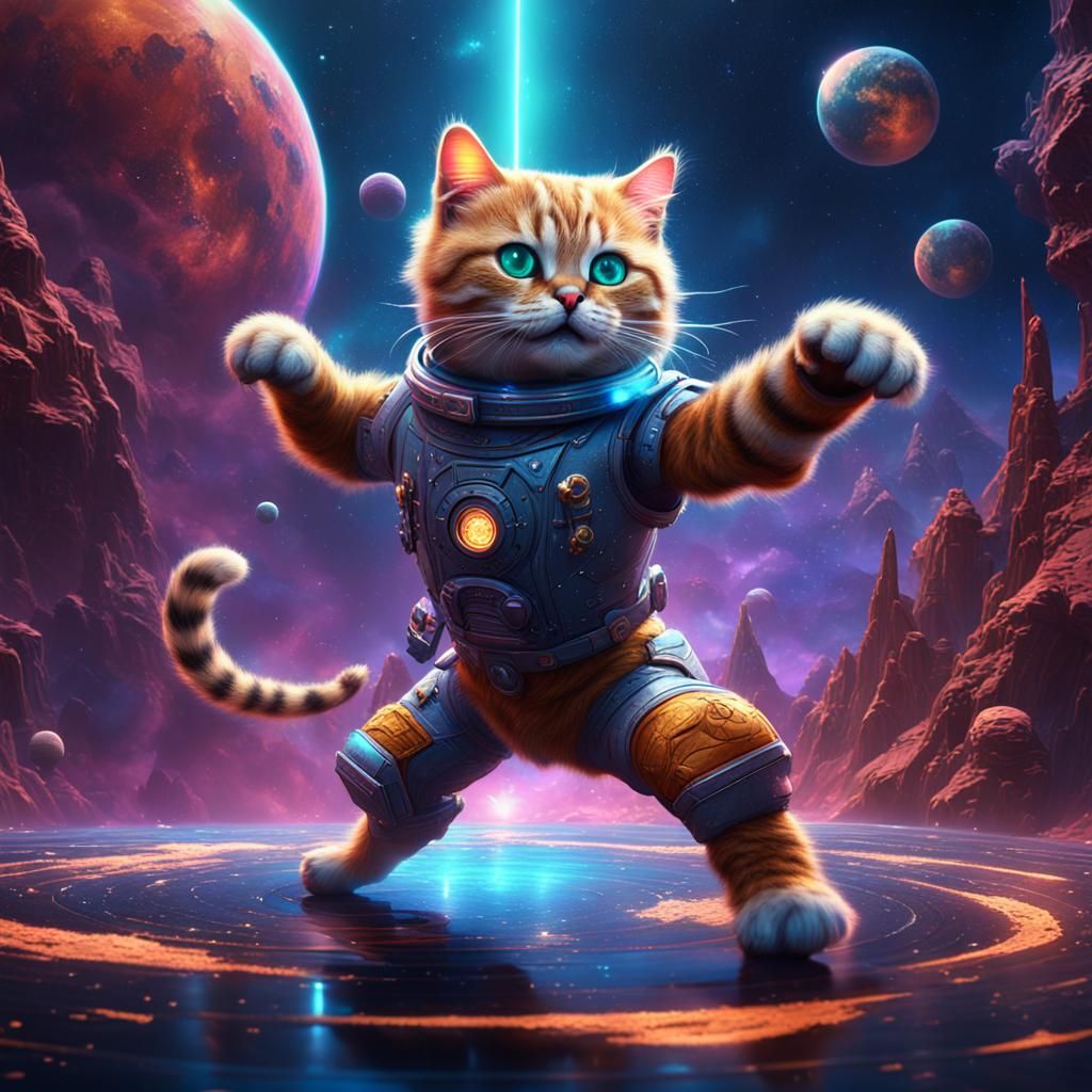 Space Kitty Dance: Detailed Fantasy Concept Art