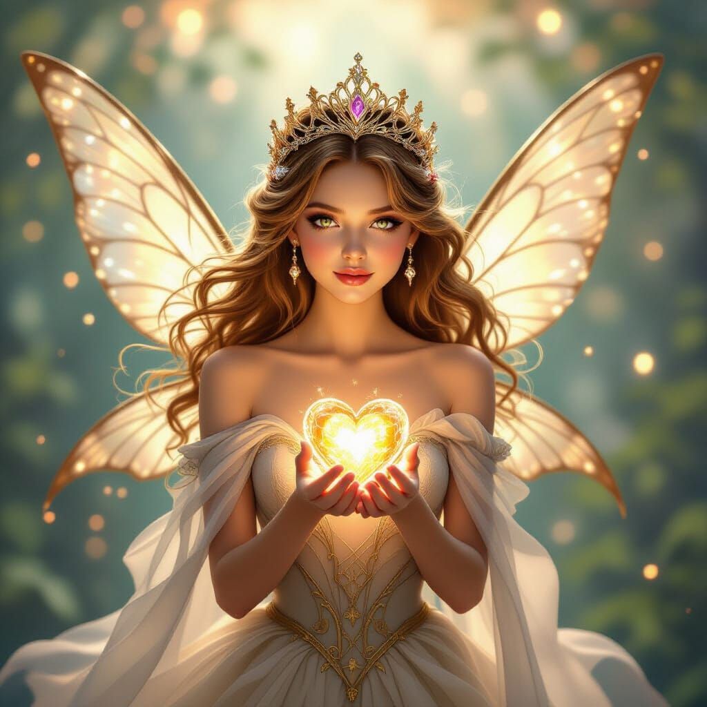 Enchanted Fairy Princess with Gemstone Heart, Art Nouveau St...