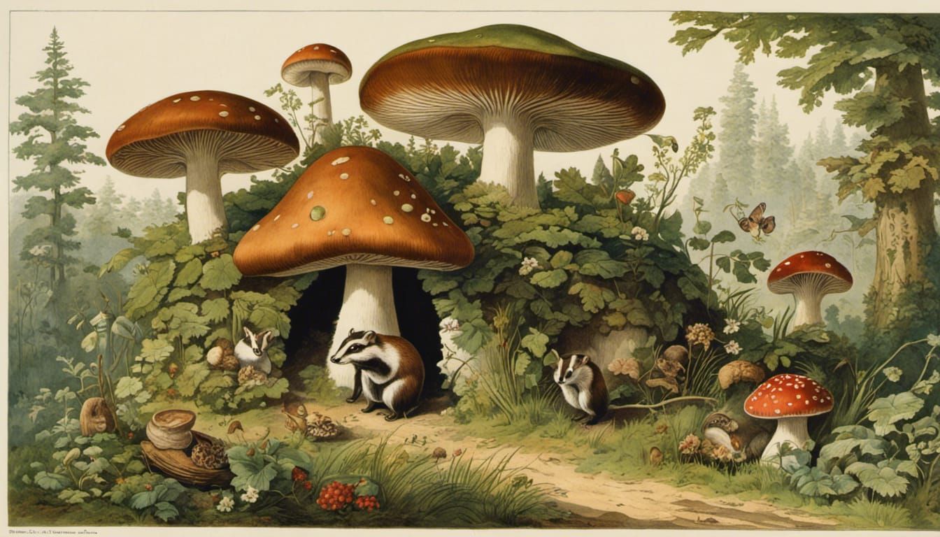 Mushroom House for Fairies: Victorian Botanical Illustration