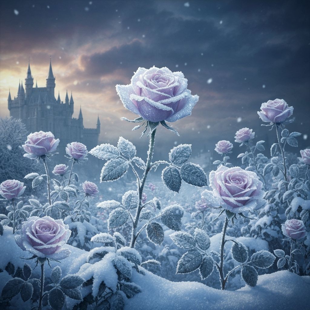 Ice Roses Bloom Before Majestic Castle