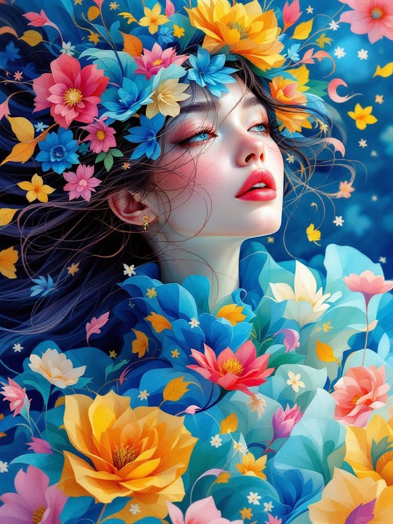 Ethereal Anime Goddess in Art Nouveau-Inspired Fantasy Attir...