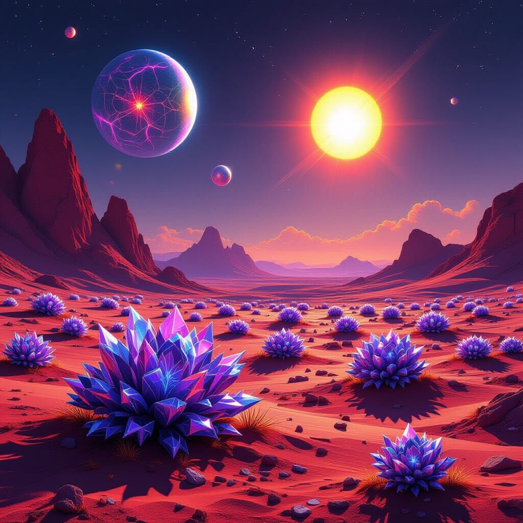 Alien Desert Lifeforms Under Dual Suns