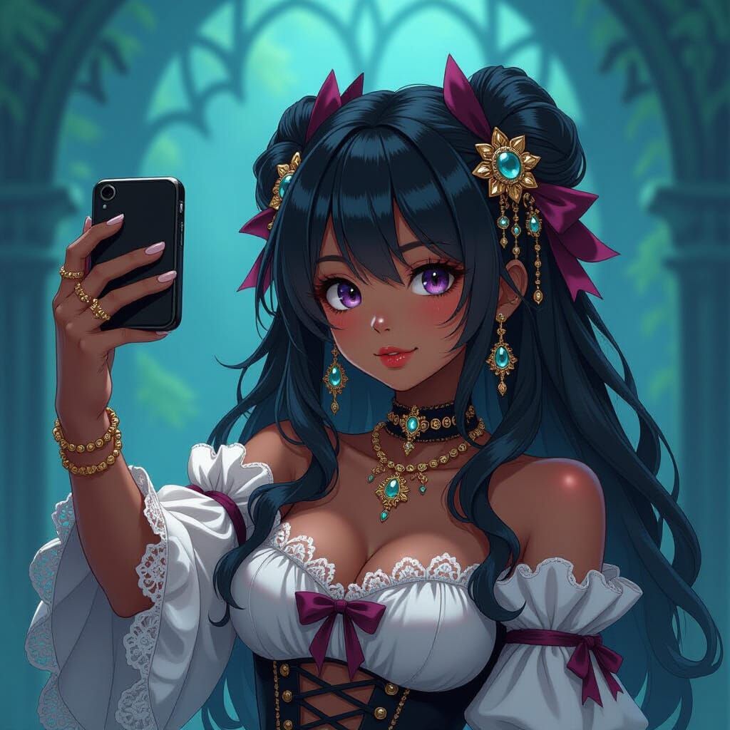 Anime Girl in Gothic Style Taking a Selfie