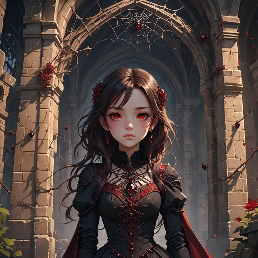 Gothic Anime Woman in Castle with Jewels
