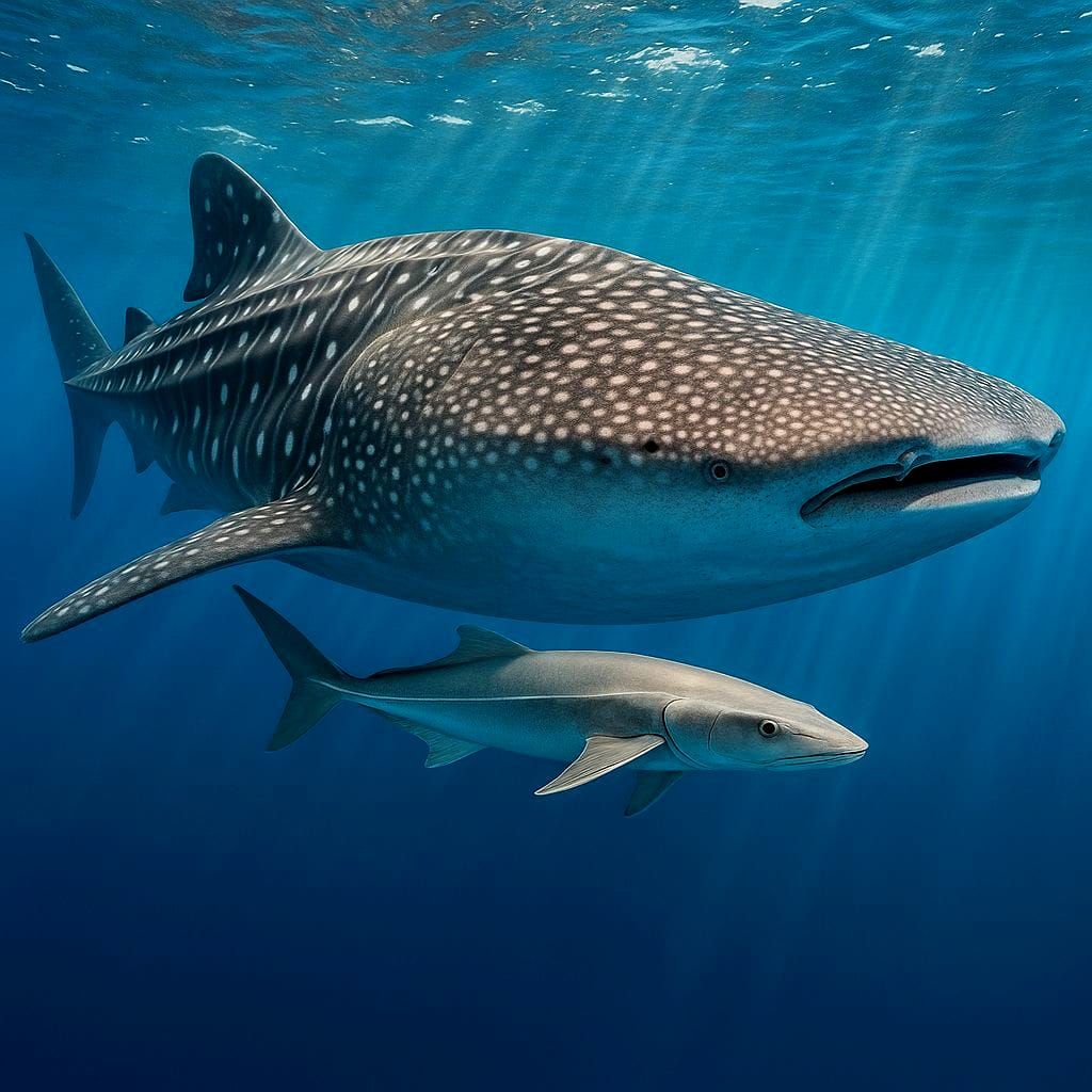 Whale Shark and Remora Fish Mutualism Underwater Photograph