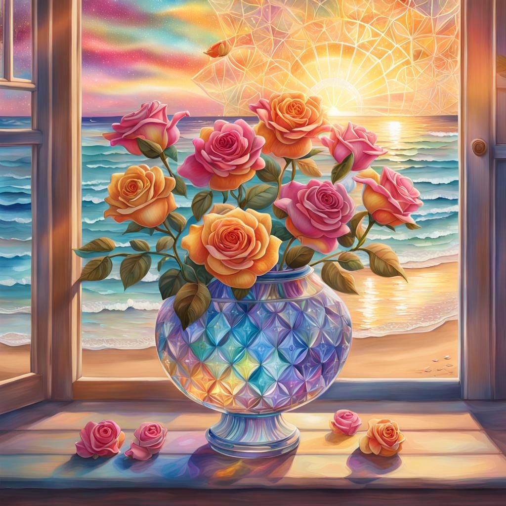 Beach Cottage Roses with Astral Iridescent Accents