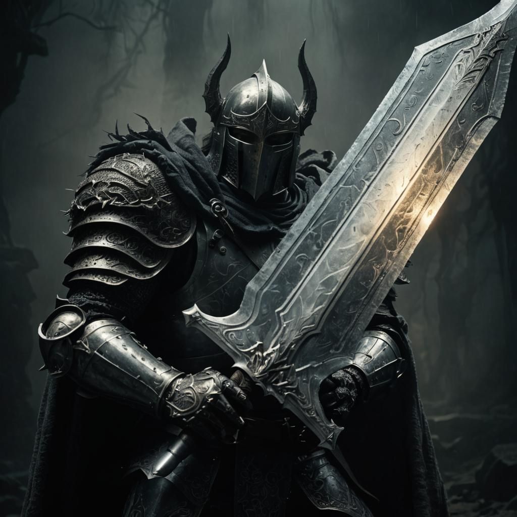 Ominous Knight with Sword in a Frazetta-esque Style