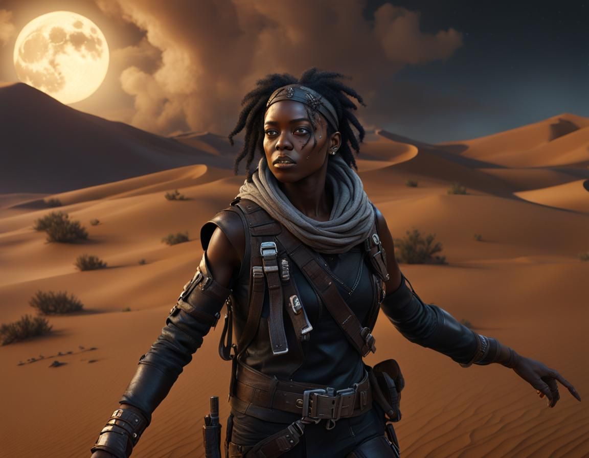 Post-Apocalyptic Girl in Desert Sandstorm: Photorealistic Ar...