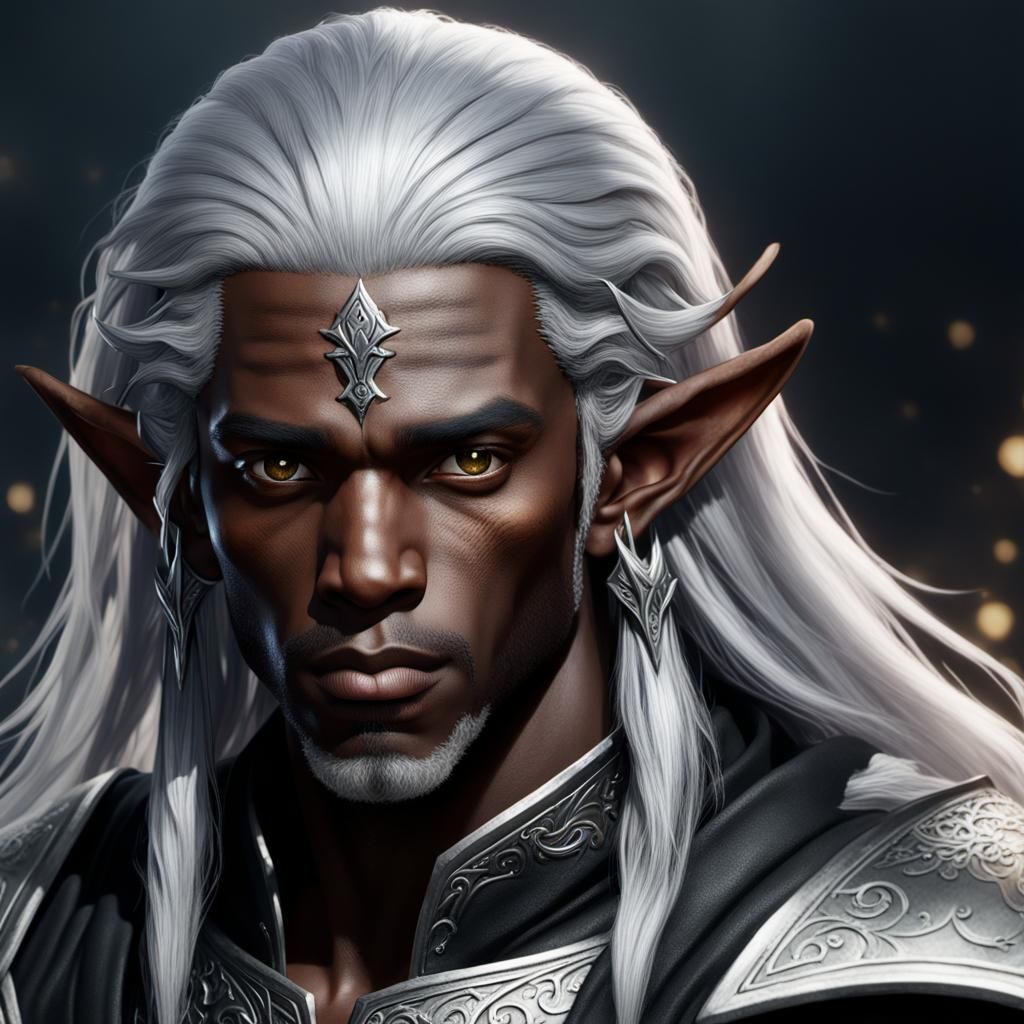 Fantastical Black Elf with Silver Hair