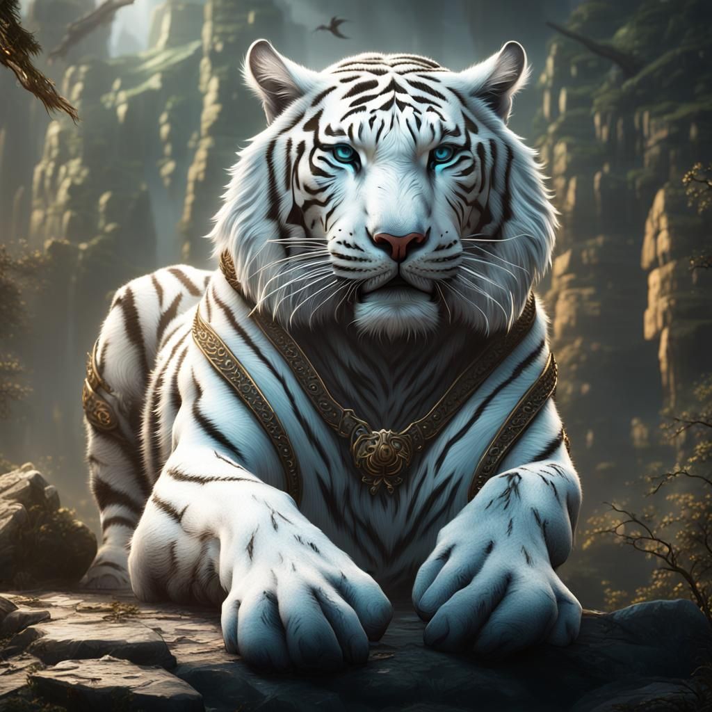 Horned White Tiger Fantasy Concept Art