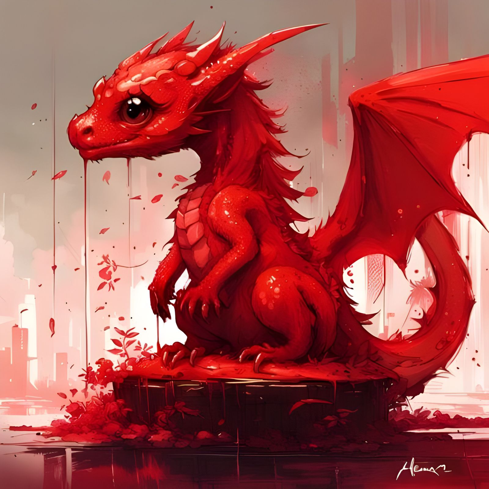 Adorable Red Chibi Dragon Sketch