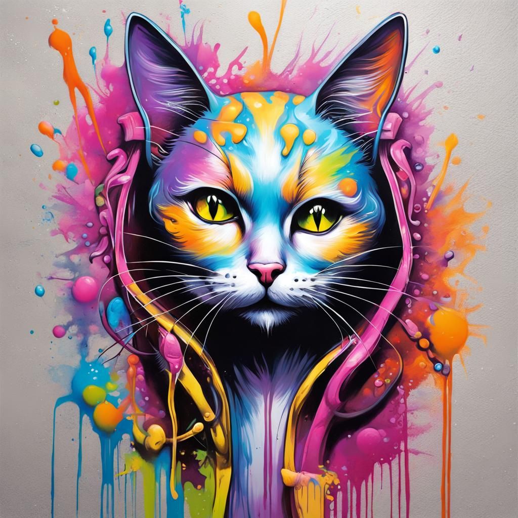 Colorful Cat Fairy in Graffiti Art Style