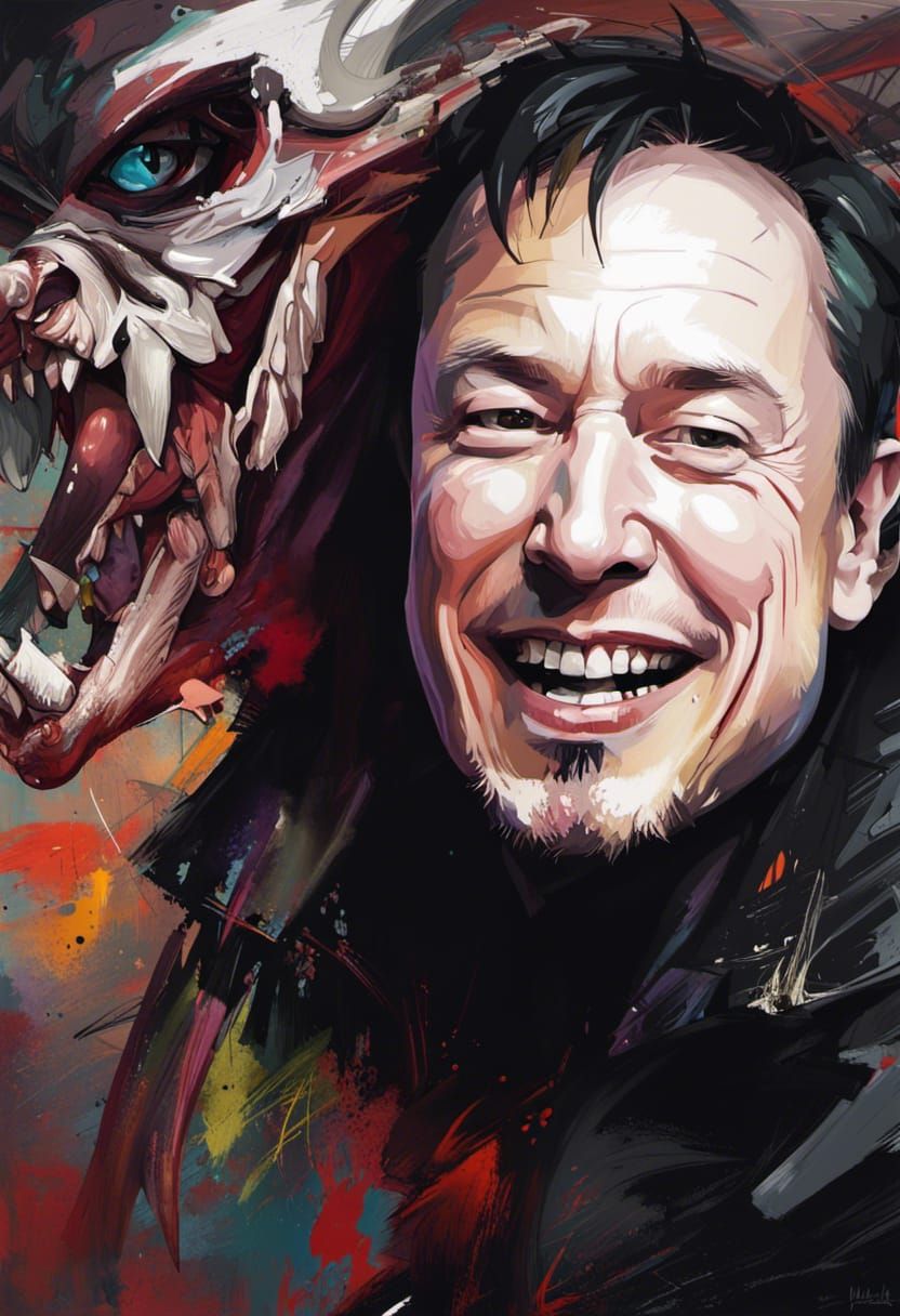 Elon Musk as Picasso-Style Bull-Horned Snaggletooth