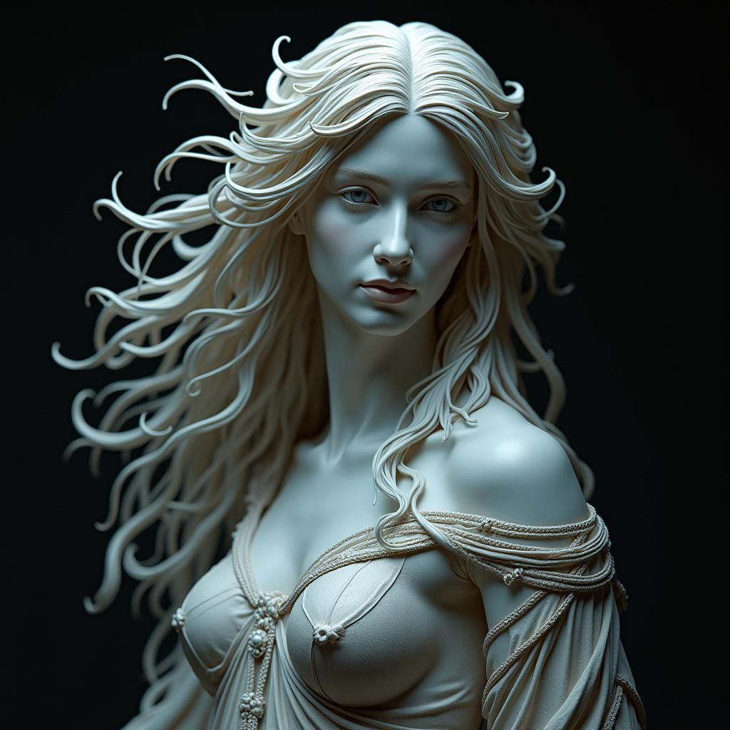 Medieval Grecian Woman Sculpture in Silver Filigree