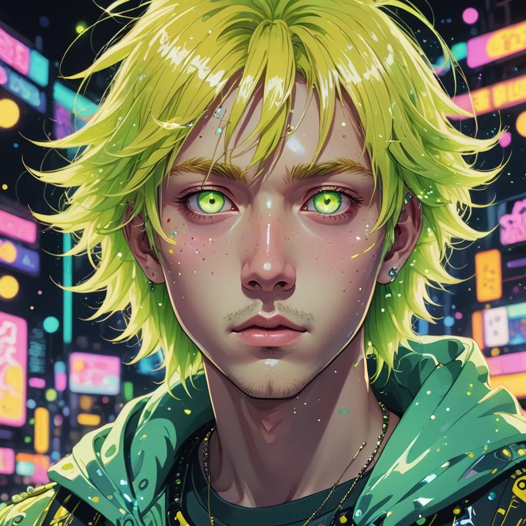 Kawaii Anime Guy with Neon Accents as Digital Art