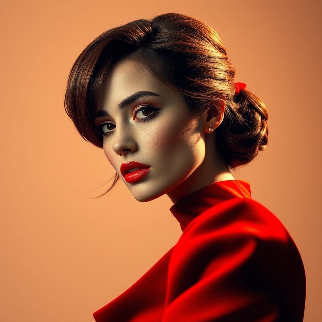 Scarlet Mod Dress Portrait in Art Nouveau Style