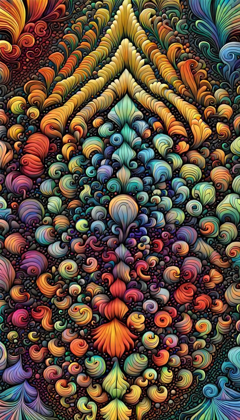 Neon Fractal Zentangle Optical Art in Rainbow Colors