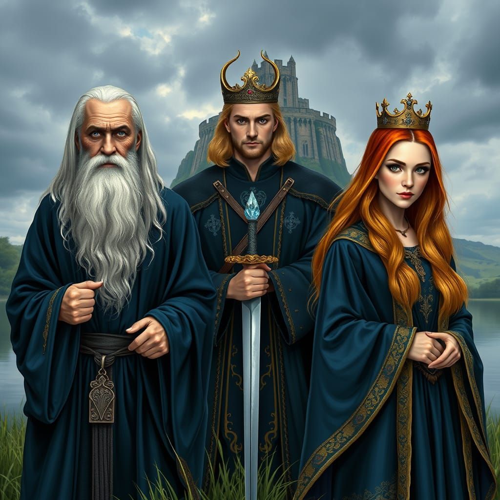 Medieval Wizard, King, and Queen near Glastonbury Tor