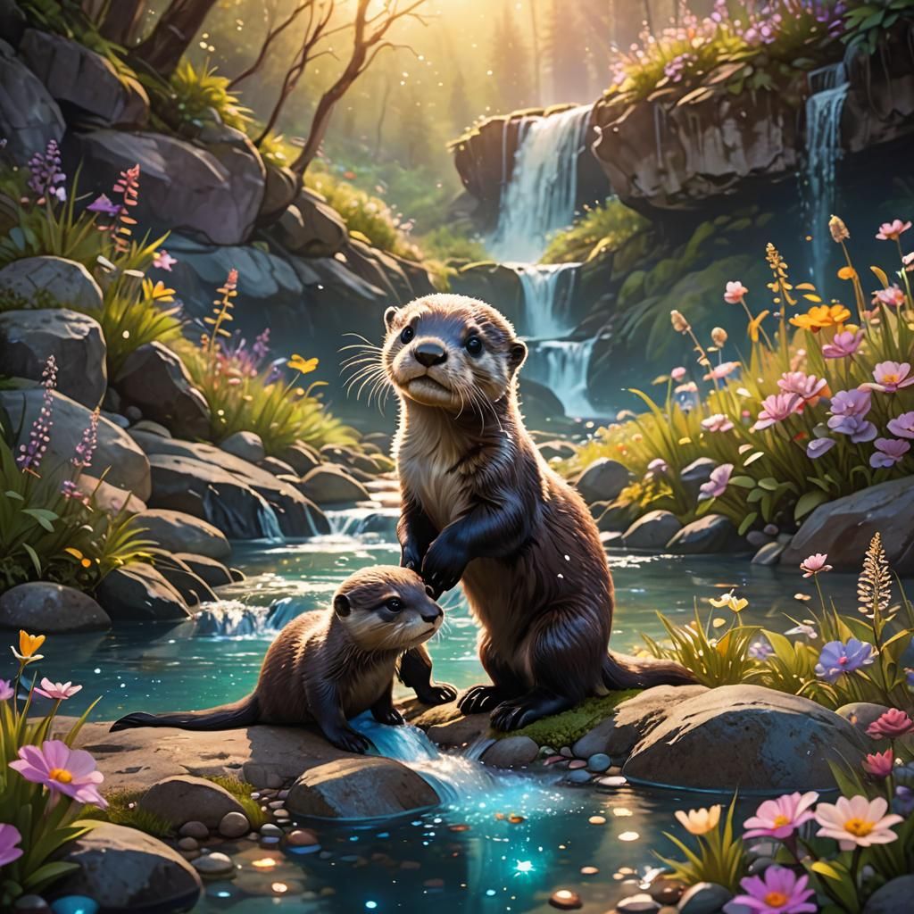 Enchanted River Otter in Surrealist Style