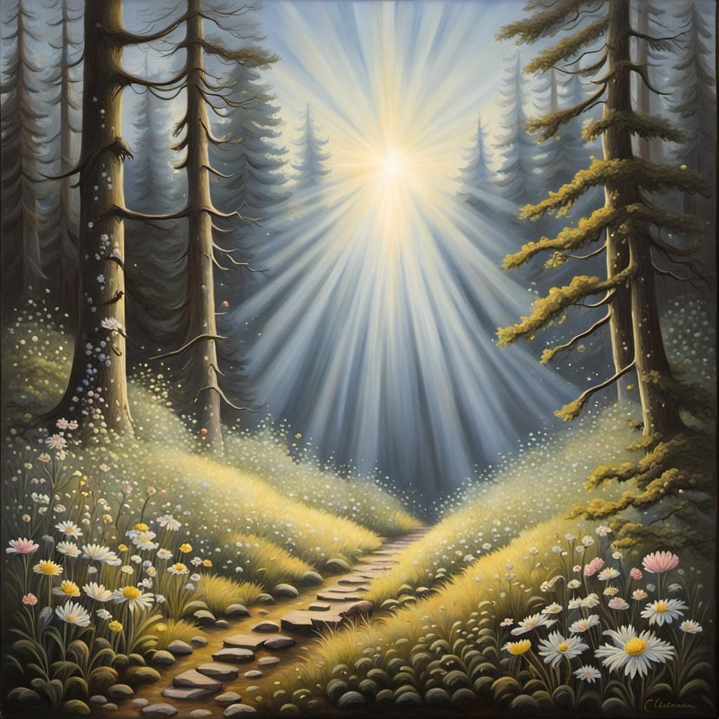Fairy in Forest Clearing: Oil Painting