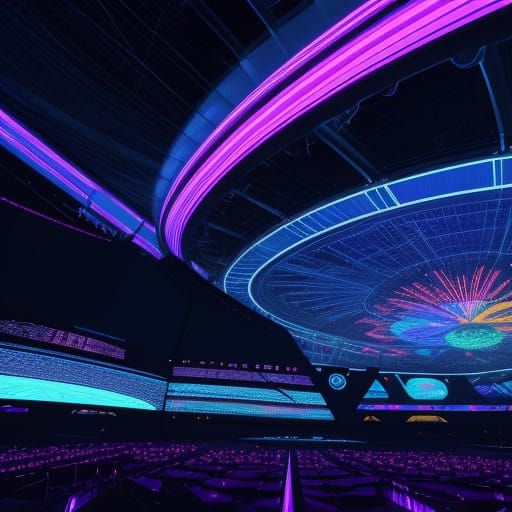 Neon Tokyo Dome Stage under Electric Blue Night Sky