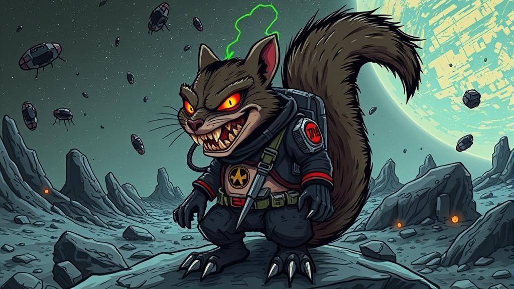 Menacing Intergalactic Squirrel on Alien Planet in Afro-Surr...