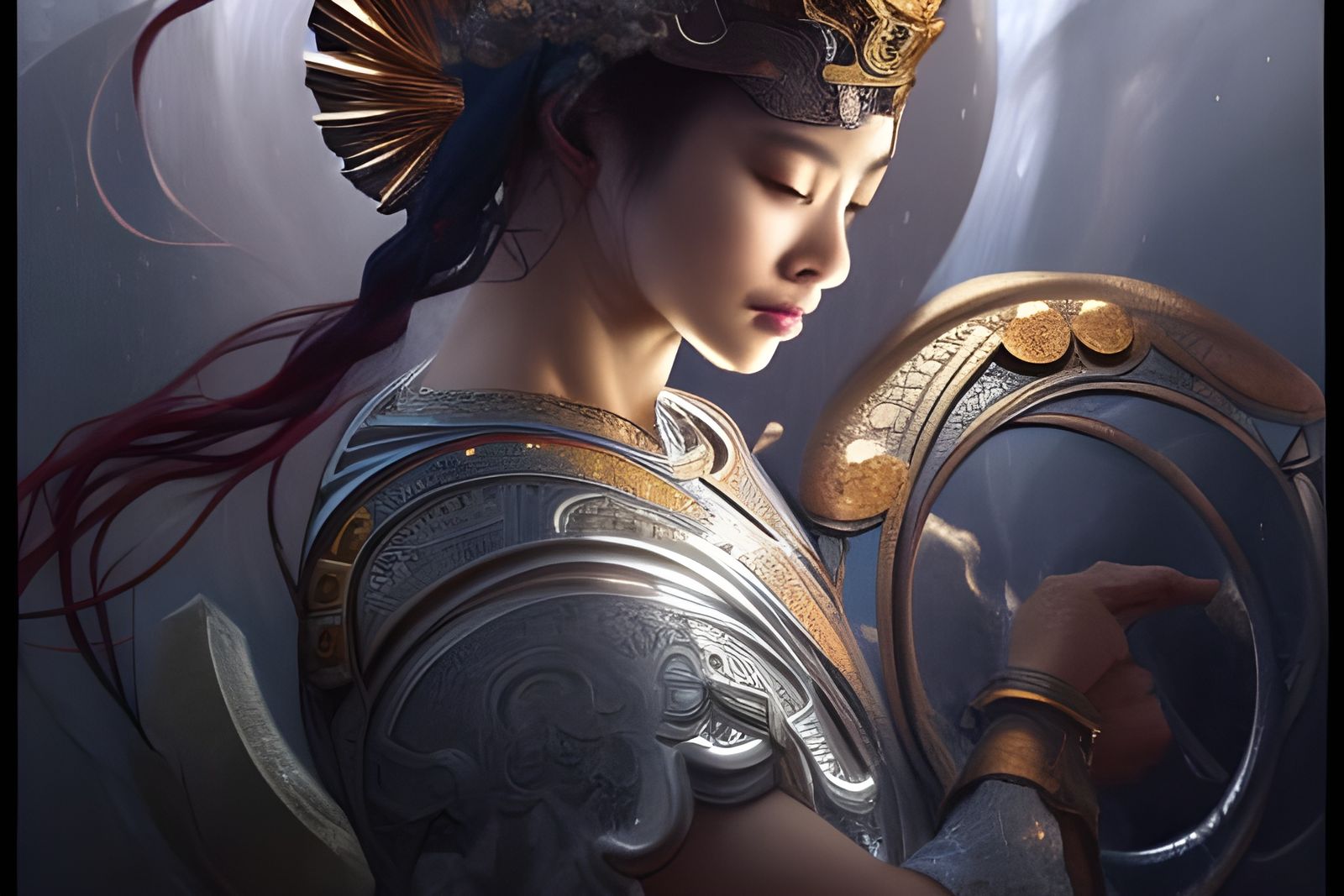 Mystical Twins in Carved Armor: Digital Art