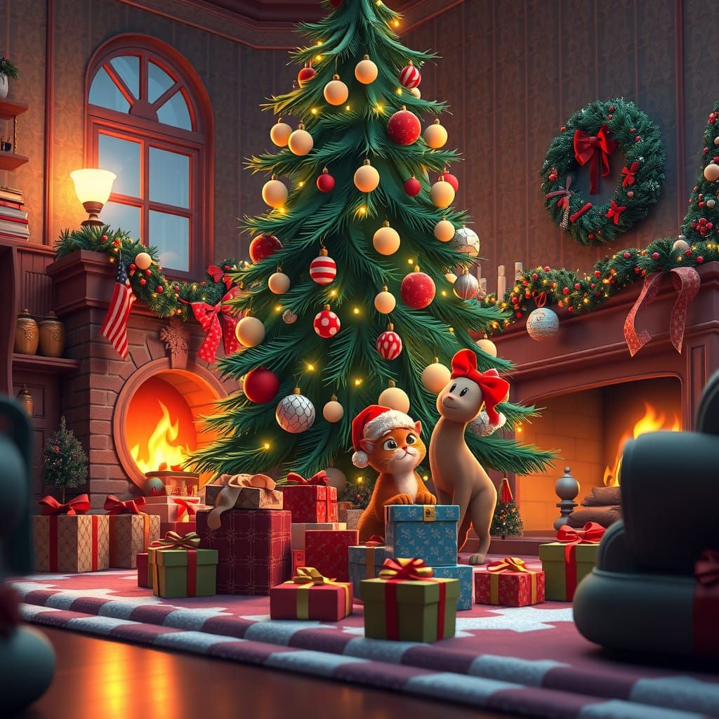 Magical Christmas Scene in a Cozy Disney-Inspired House