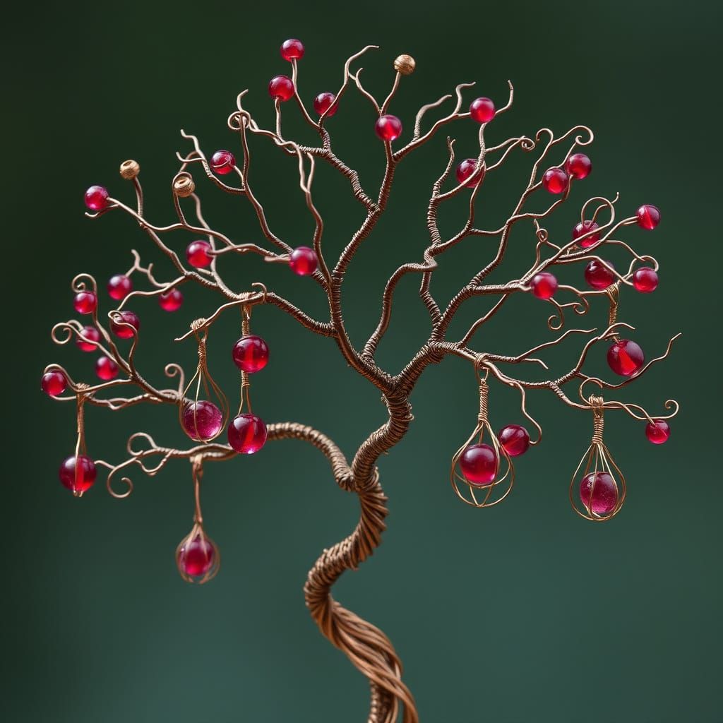 Tree of Life Sculpture with Red Rubies