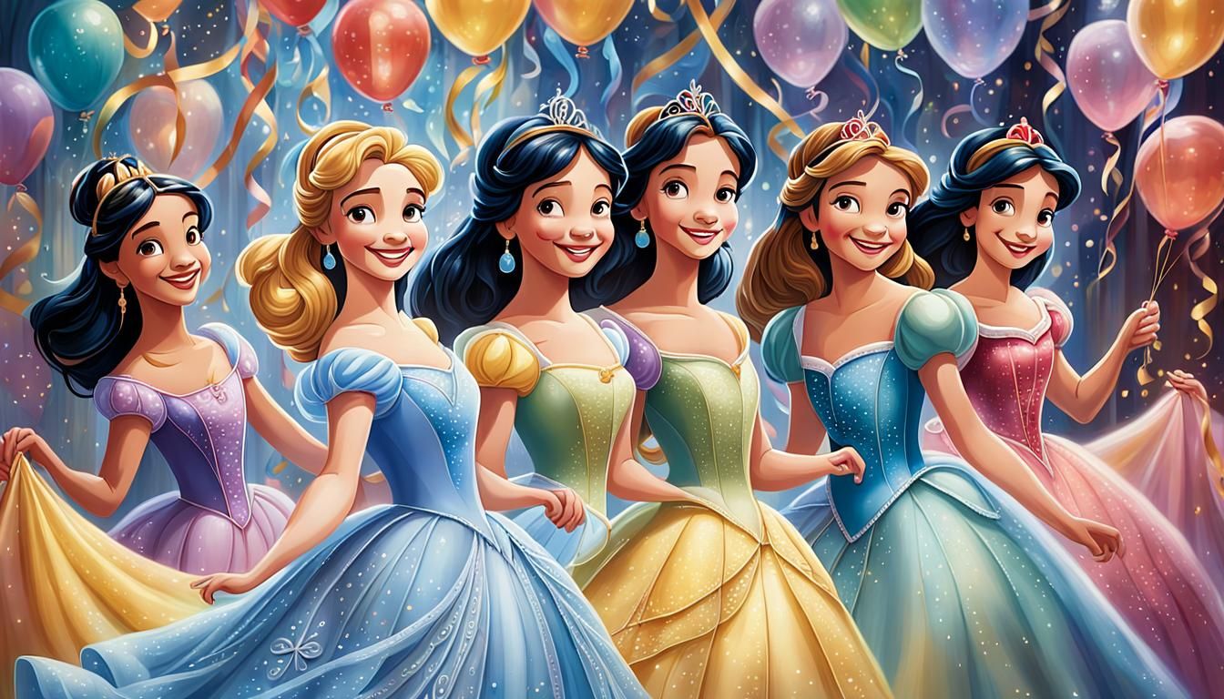 Disney Princesses Birthday Celebration: Vibrant Oil Painting