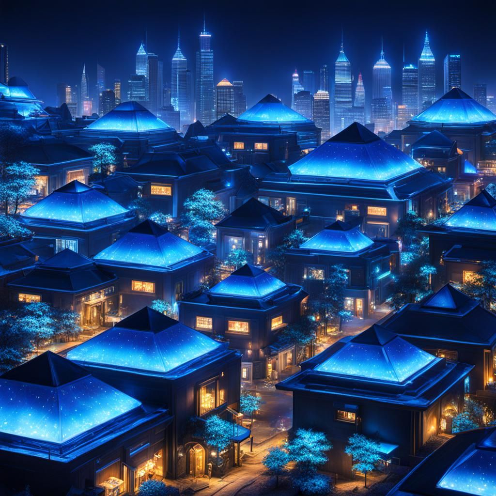 Vibrant Blue Diamond City at Night