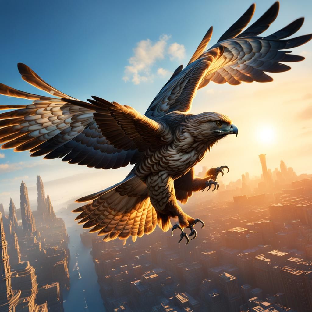 Hawk Soaring to Sun: Detailed Matte Painting