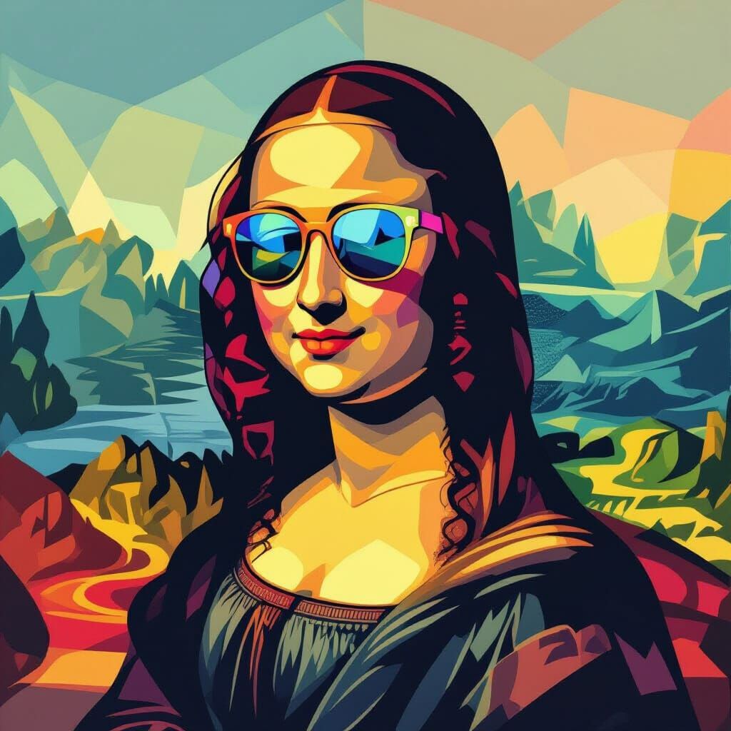 WPAP Mona Lisa Portrait with Modern Sunglasses