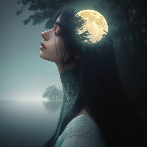 Surreal Double Exposure Portrait with Moon Eye