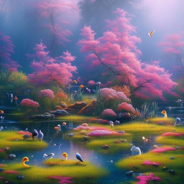 Whimsical Painting of Playful Baby Ducks