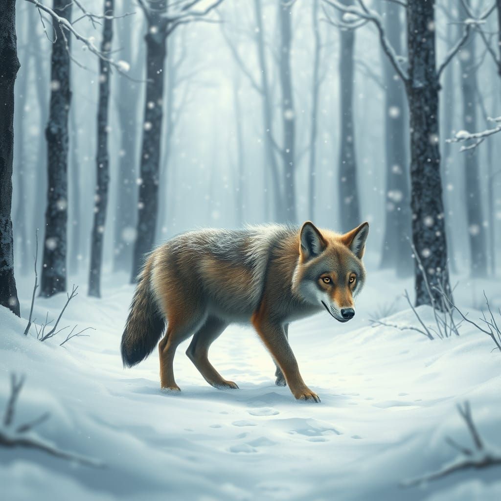 Winter Wolf Pup Wandering in Snowy Forest