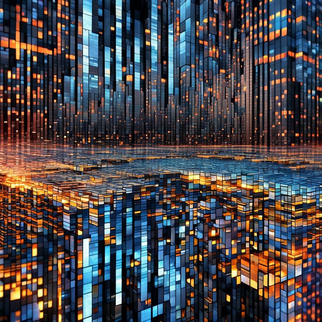 Futuristic Cityscape in Digital Glitch Art Style