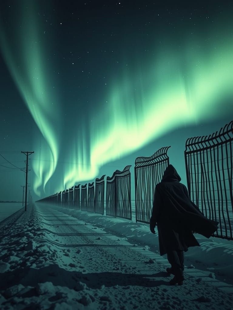 Surreal Ghosts at Dusk Under Northern Lights