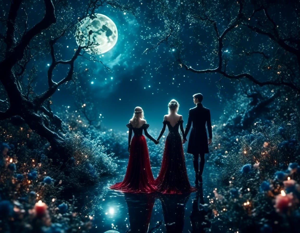 Lovers in Enchanted Cyberpunk Moonlight