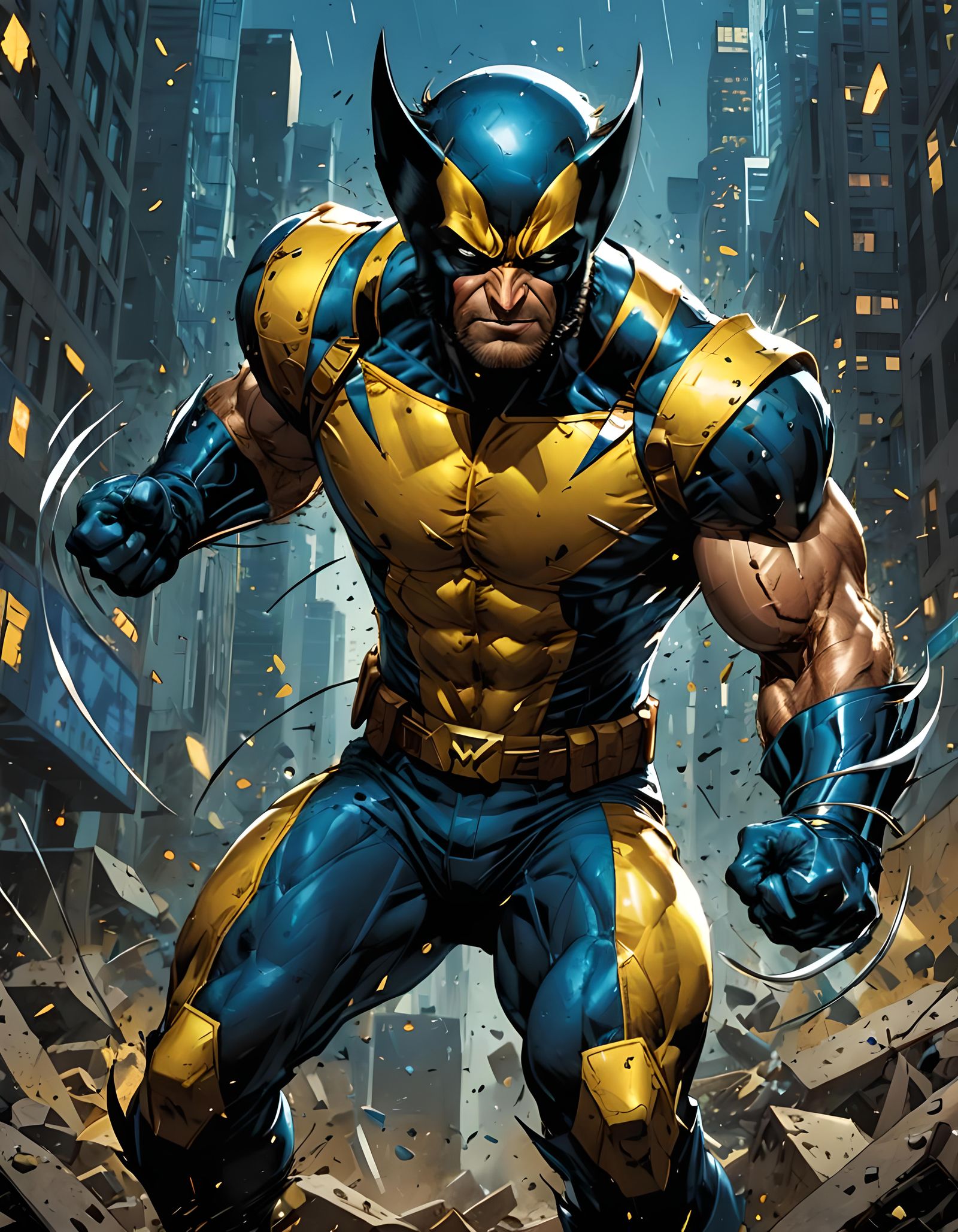 Wolverine in Classic Suit, 90s Comic Art Style