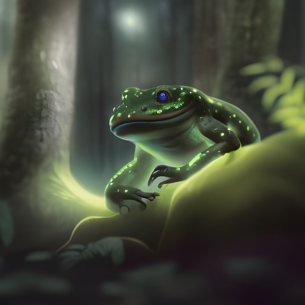 Bioluminescent Frog in Midnight Forest: Fantasy Art